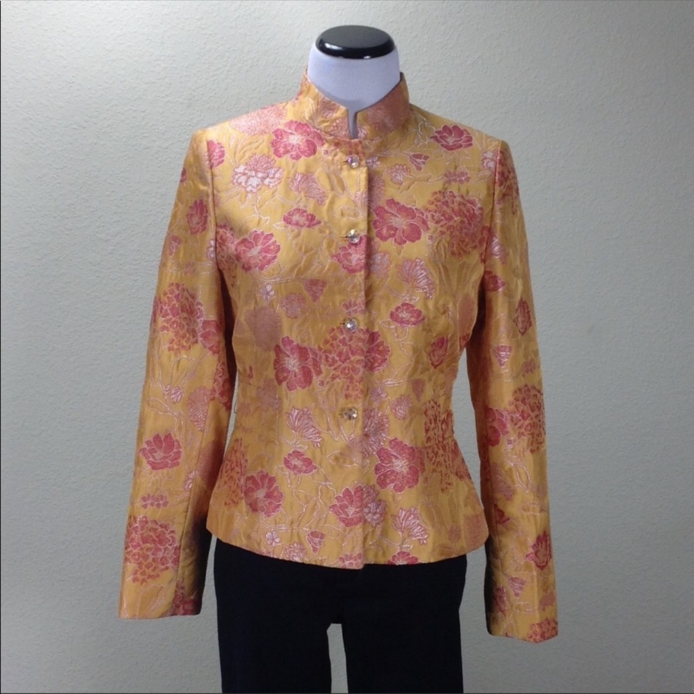 Kasper Pink & Orange Brocade High Collar Blazer